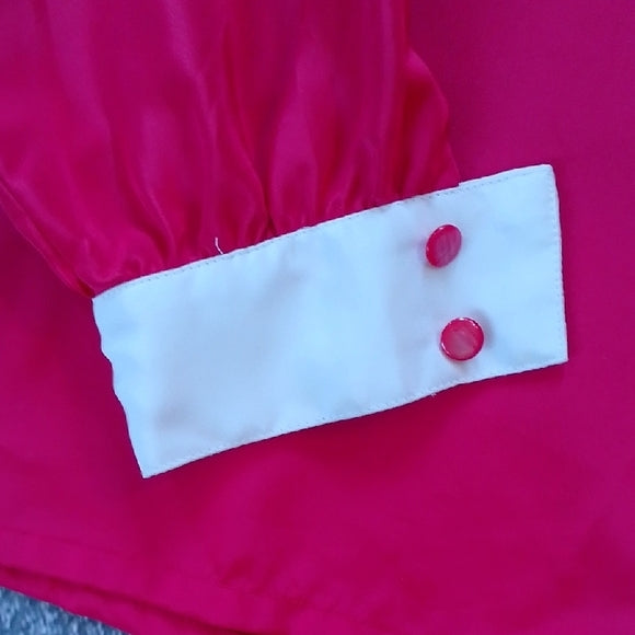 Vintage 90s Red and White Long Sleeve Shirt with Leaf Design