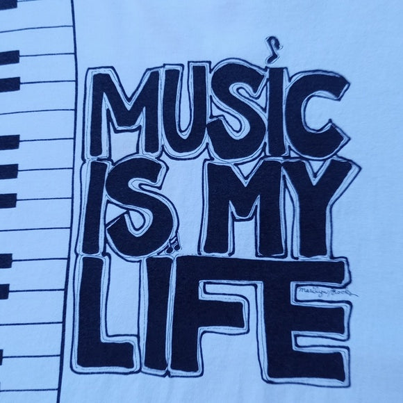 Vintage 90s Music Is My Life PIANO Single Stitch T-Shirt Unisex Marilyn Brooks