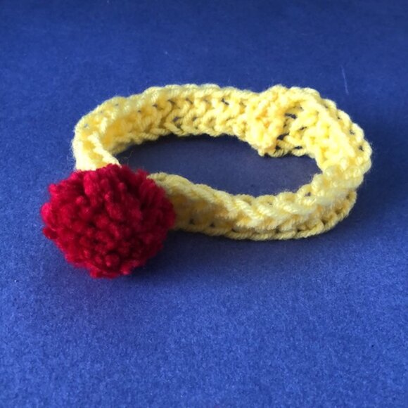 NWOT Vintage Hand-Knitted Made-in-Canada Colourful Yellow Headband with Pom Pom