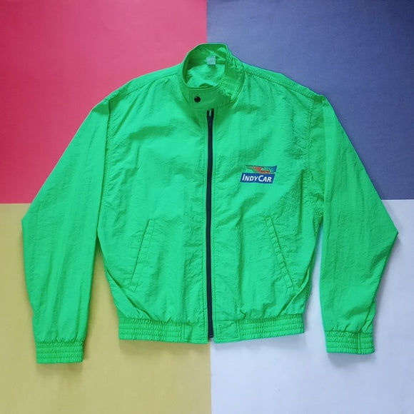 Vintage 80s Indy Car Neon Green Zip-Up Windbreaker Jacket UNISEX
