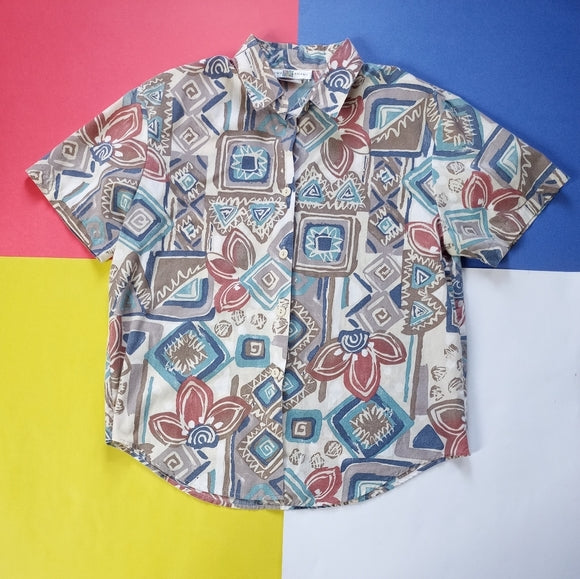 Vintage Women’s Button Up Abstract Summer Shirt