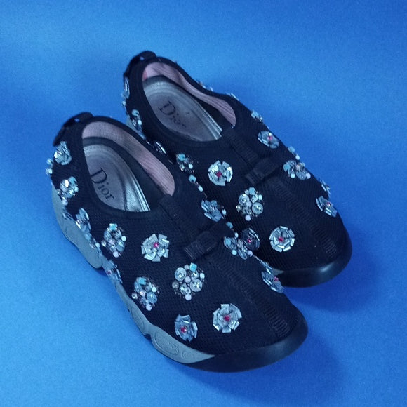 Dior Black Sequins Embellished Mesh Fusion Slip-On Sneakers