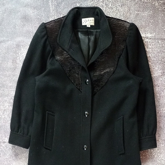 Vintage 60s/70s JULES For Progress Women's Black Coat WOOL