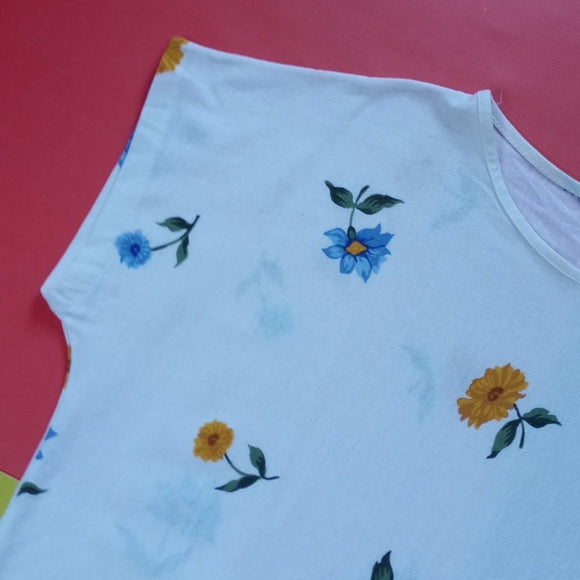 Vintage 90s Floral Flower Drop Striped T-Shirt