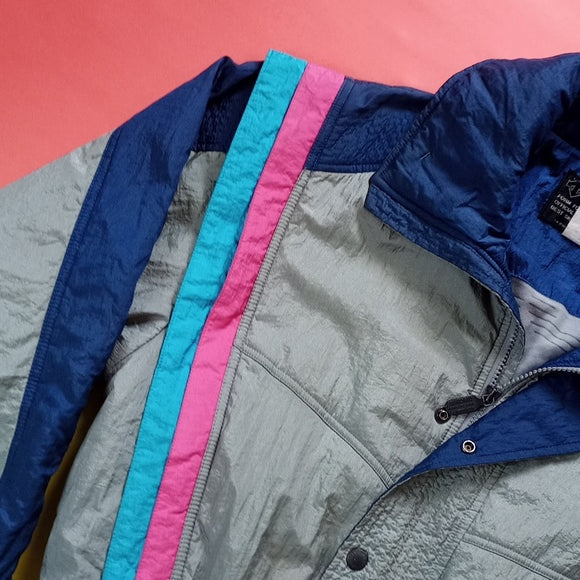 Vintage 90s Descente Wool Funky Colour Stripe Winter Jacket Entrant SC Fabric