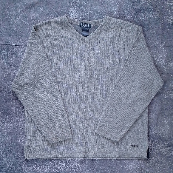 VINTAGE 90s Roots Heather Gray V-Neck Men's Sweater