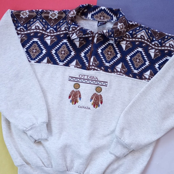 Vintage 90s Ottawa Canada Dream Catcher Western Style Half Zip Sweater Unisex