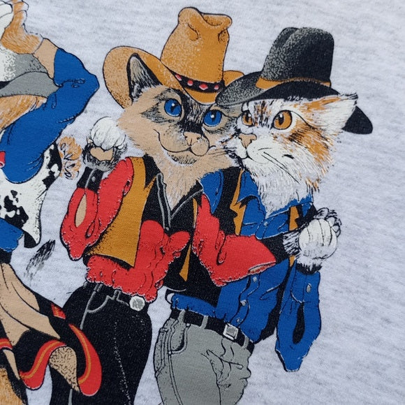 Vintage Cats In Cowboy Attire Western Front & Back Single Stitch T-Shirt