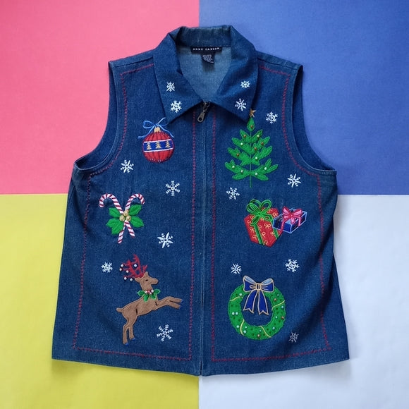 Vintage Women’s Anne Carson Holiday Applique Denim Vest SIZE: L