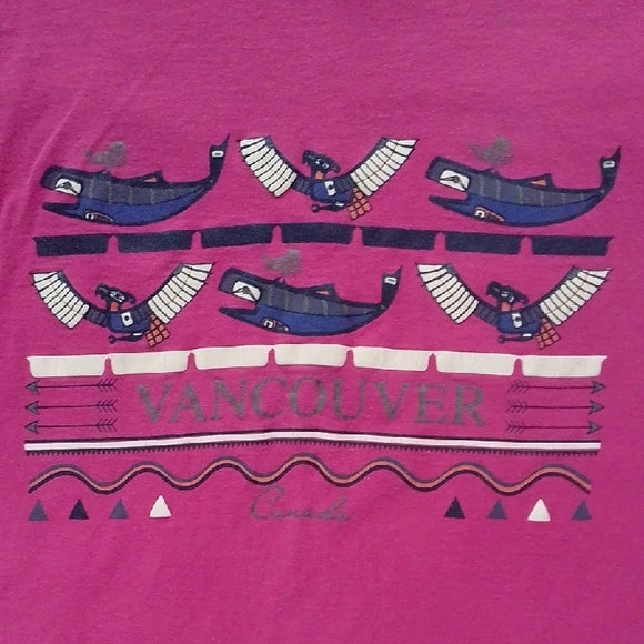 VINTAGE 90s Vancouver Canada Native/Indigenous Striped T-Shirt SINGLE STITCH