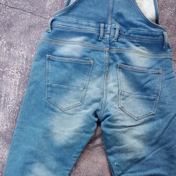 ZARA Paint Distressed Denim Overalls Knit Women Denim Stretch