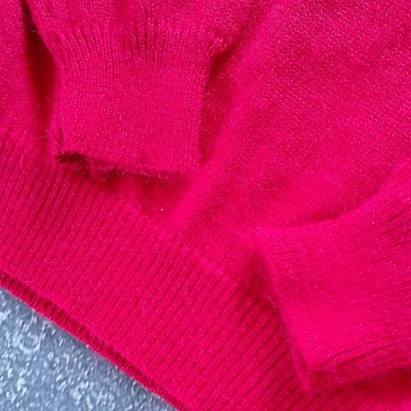 VINTAGE 90s Red Sweater with Beaded Black Floral Design