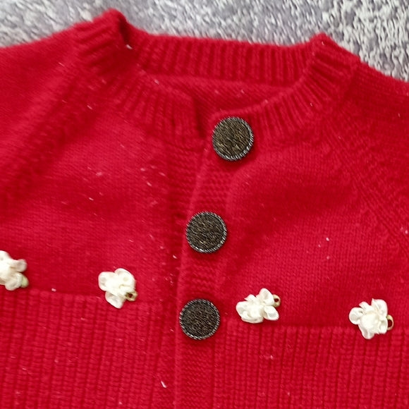 VINTAGE Red Kids Cardigan with Button Accents