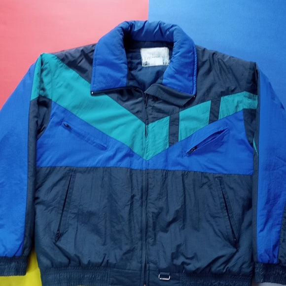 Vintage 80s Retro Colour Block Blue Winter Jacket Unisex Artic Lights