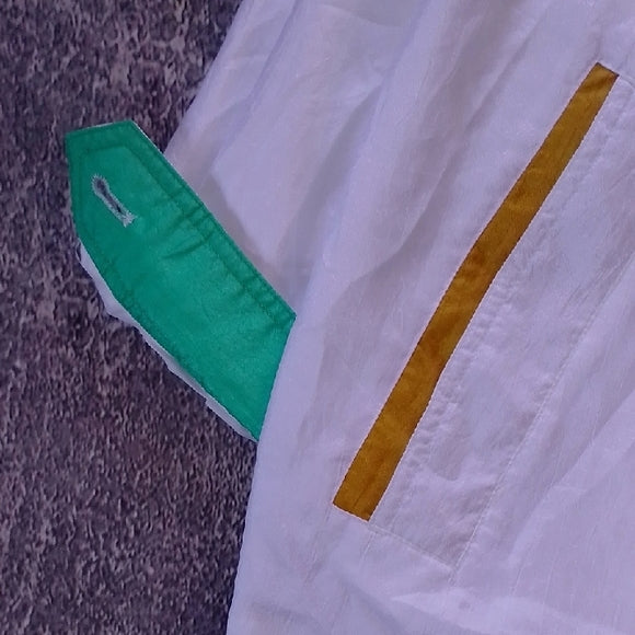 Vintage 90s Cyclone White Jacket with Green and Gold Accents