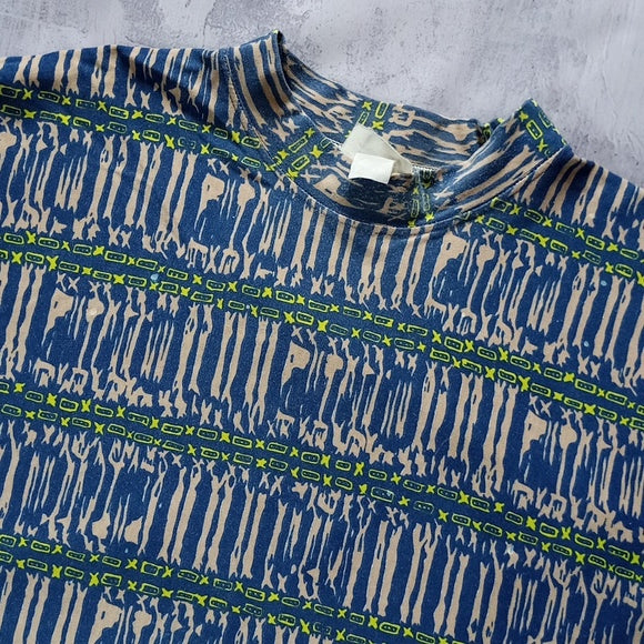 Vintage 90s Funky Pattern Blue T-Shirt UNISEX