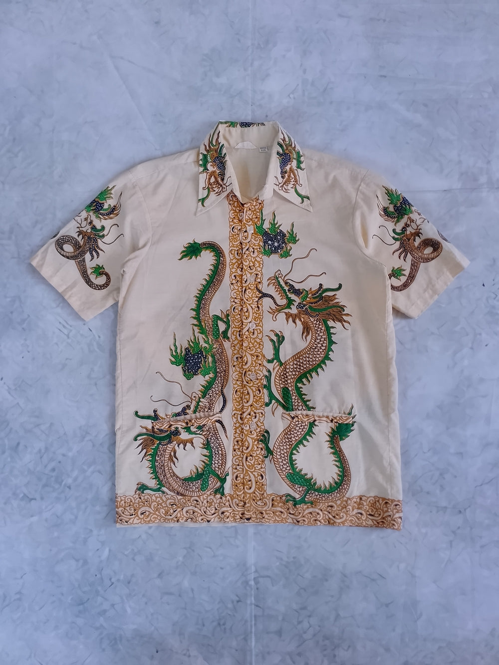 Vintage 70's JAVA BATIK Dragon Pattern Cotton Cuban Shirt