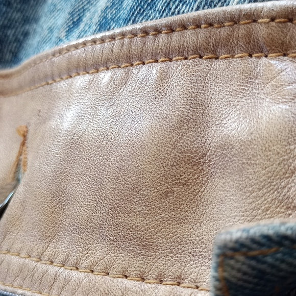 Vintage 80s Fiori Acid Wash Leather Trim Jean Denim Jacket