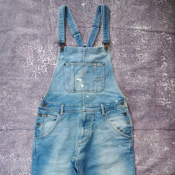 ZARA Paint Distressed Denim Overalls Knit Women Denim Stretch