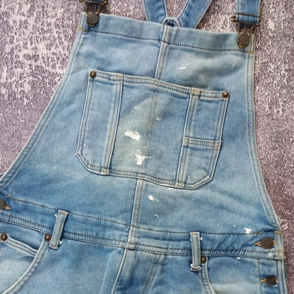 ZARA Paint Distressed Denim Overalls Knit Women Denim Stretch