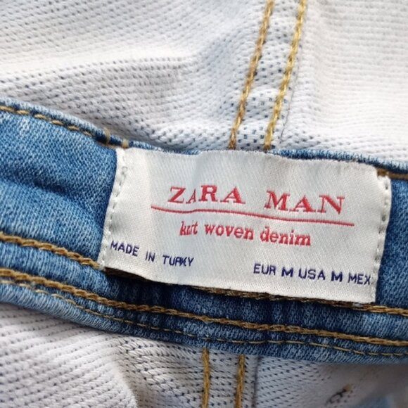 ZARA Paint Distressed Denim Overalls Knit Women Denim Stretch