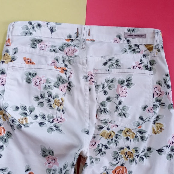 Citizens Of Humanity Floral Mandy High Waist Retro Slim Roll Up Denim Jeans