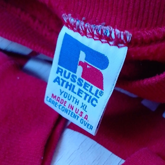 Vintage 90s RUSSELL Beachguard Old Orchard Beach, Maine, Red Sweater