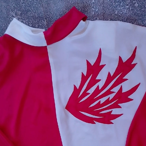 Vintage 90s Red and White Long Sleeve Shirt with Leaf Design