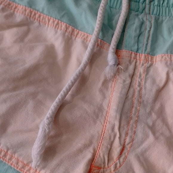 VINTAGE 90s OP Mint and ORANGE Striped Swim Shorts