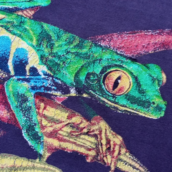 Vintage 90s Red-Eyed Leaf Frog Monteverde Costa Rica Single Stitch T-Shirt UNISE