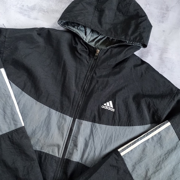 Vintage 90s Adidas Black Stripes Black/Grey Essential Winter Jacket