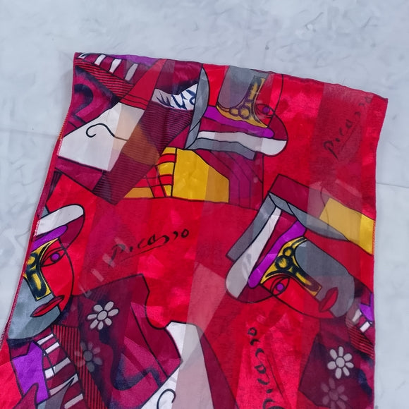 Vintage Picasso Abstract Silk Scarf Red 60x13 Artistic Retro Accessory