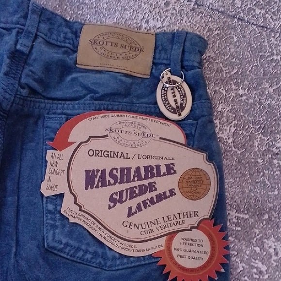 Vintage 90s SKOTTS SUEDE Vibrant BLUE LEATHER Pants WASHABLE