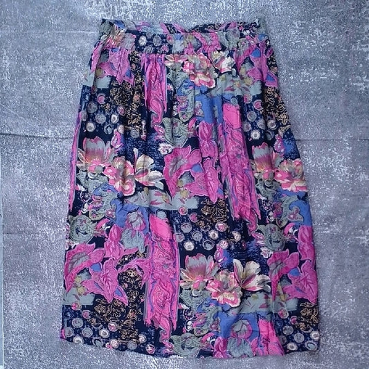 Vintage 90s Floral Pink and Blue Women's Skirt UNION KHAKI