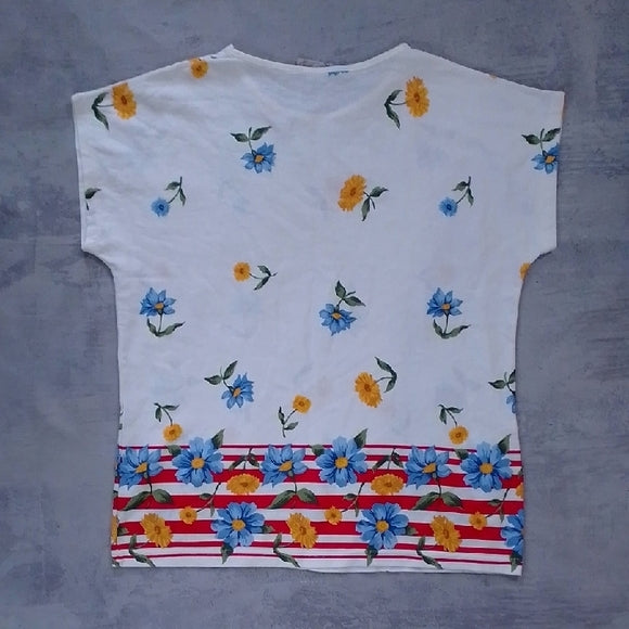 Vintage 90s FALLING FLOWERS FLORAL Shirt with Red Stripes