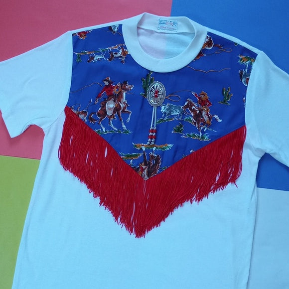 Vintage Western Cowboy Pattern With Fringe T-Shirt