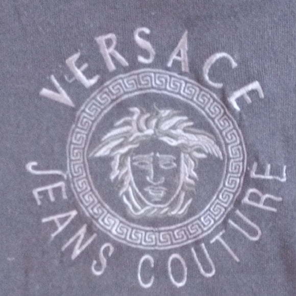 Vintage 1990s Versace Jeans Couture Black WOOL Button-Up Sweater