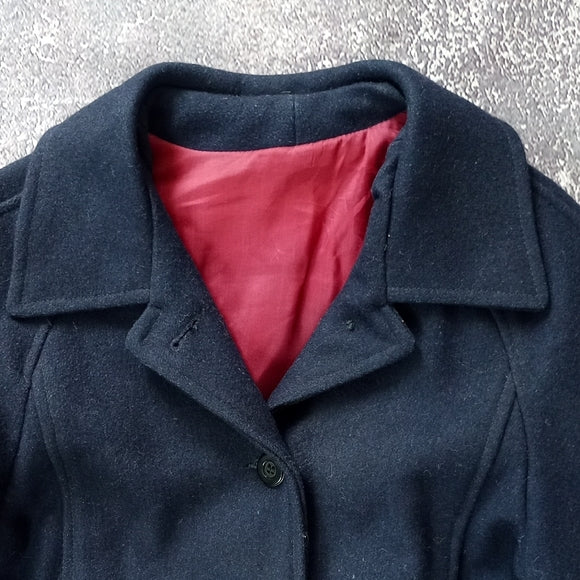 VINTAGE 80s Women's Black Jacket PEA COAT STYLE WOOL