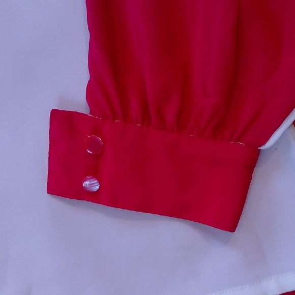 Vintage 90s Red and White Long Sleeve Shirt with Leaf Design