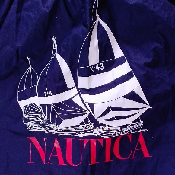 Vintage 90s Nautica Dark Blue Swim Shorts with Sailboat Print