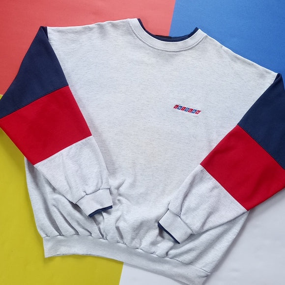 Vintage 90s LAIDLAW Embroidered Colour Block Crew Neck Sweater