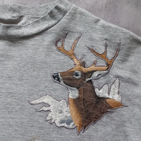 Vintage 90s Deer Family Patch Crewneck Sweater