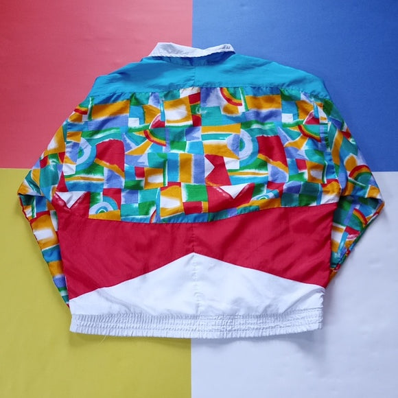 Vintage 90s Retro Funky Colour Pattern Windbreaker Jacket