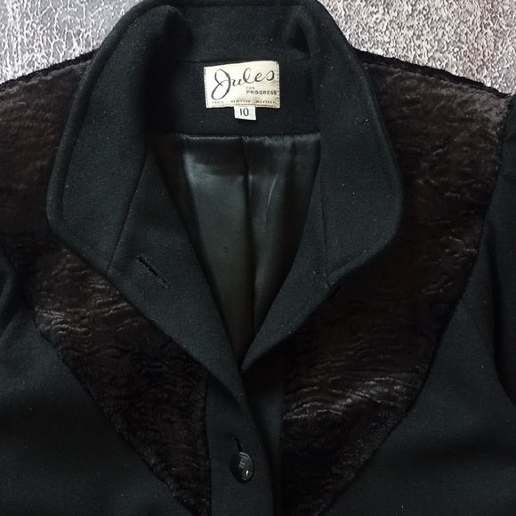 Vintage 60s/70s JULES For Progress Women's Black Coat WOOL