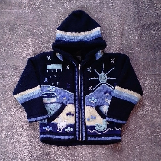 VINTAGE 90s ALPACA WOOL ASIRI'S TREASURES Hooded Sweater with Fun Patterns