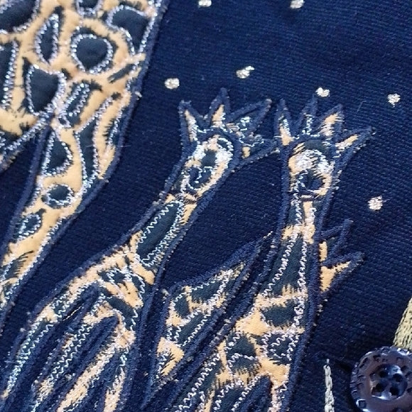 Vintage Black Jacket with Giraffe Family In Stars Design