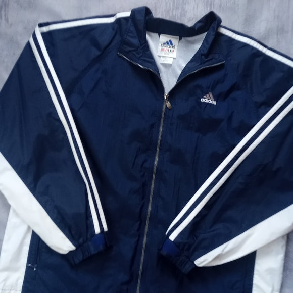 Vintage 90s Adidas Essential Windbreaker Jacket Blue White UNISEX