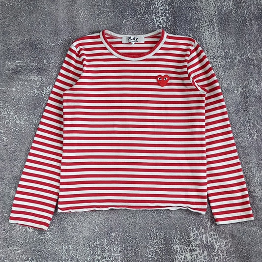 COMME DES GARCONS PLAY White &amp; Red Hear Patch Long Sleeve T-Shirt