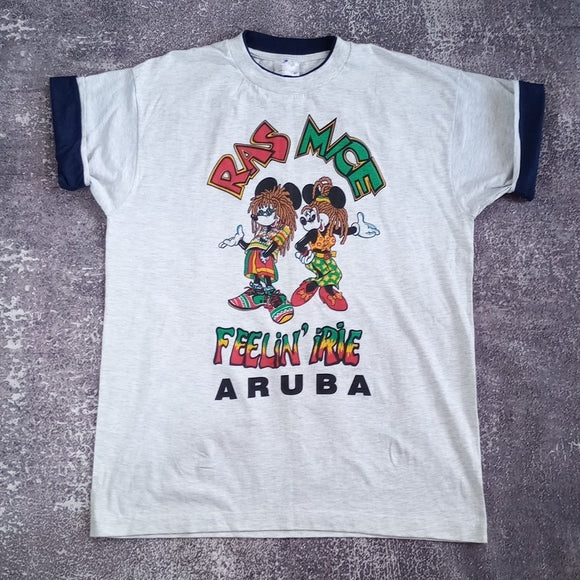 Vintage 90s Super Rare Rasta Mickey Mouse and Minnie T-Shirt Aruba Feelin' Irie