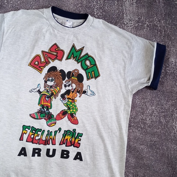 Vintage 90s Super Rare Rasta Mickey Mouse and Minnie T-Shirt Aruba Feelin' Irie